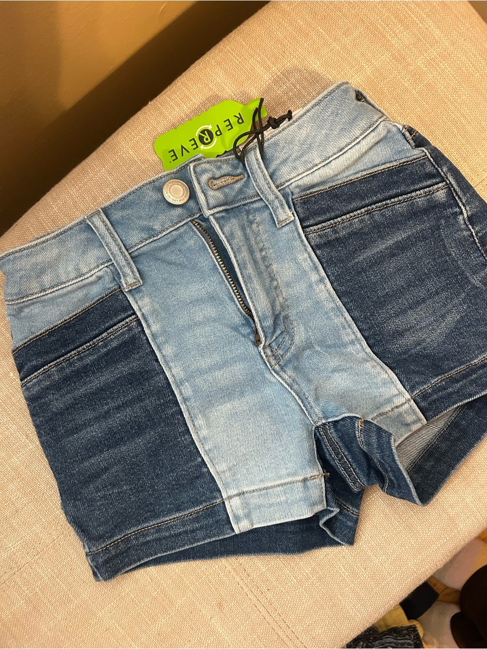 SO Colorblock Denim Shorts - Light Blue & Dark Blue